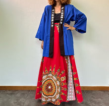 Load image into Gallery viewer, Haori blu nero in cotone 90s