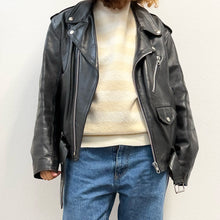 Load image into Gallery viewer, Giacca biker in pelle nera anni ’90