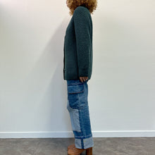 Load image into Gallery viewer, Cardigan realizzato a mano color verde petrolio mélange
