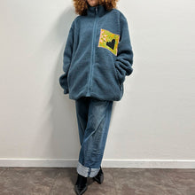 Load image into Gallery viewer, Sherpa jacket color Stone blue con patch di recupero