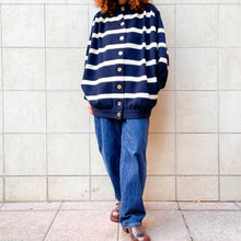Load image into Gallery viewer, Cardigan righe blu e bianco 80s