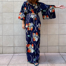 Load image into Gallery viewer, Yukata Japan in cotone blu con stampe floreali 70s