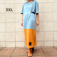 Load image into Gallery viewer, Mollami Dress Avio/Ocra con martingala viola