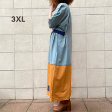 Load image into Gallery viewer, Mollami Dress Avio/Ocra con martingala viola