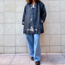 Load image into Gallery viewer, Hanbok giacca maschile nero con ricami floreali vintage