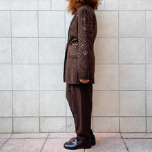 Load image into Gallery viewer, Completo giacca gilet pantalone marrone paillettes 80s