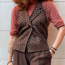 Load image into Gallery viewer, Completo giacca gilet pantalone marrone paillettes 80s