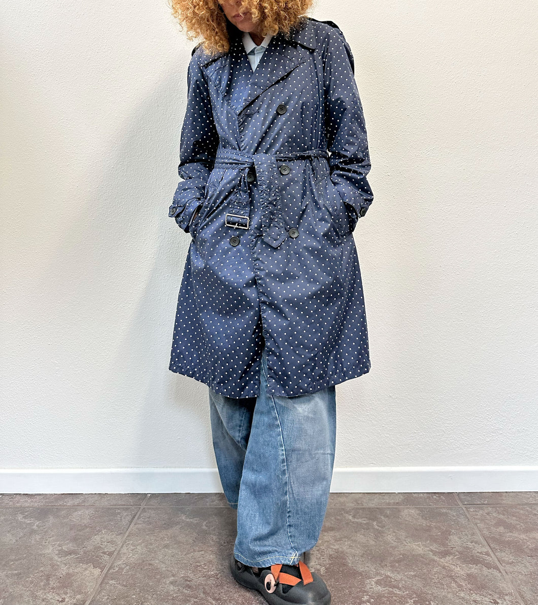 Trench Comme Des Garçon blu a pois bianchi 90s