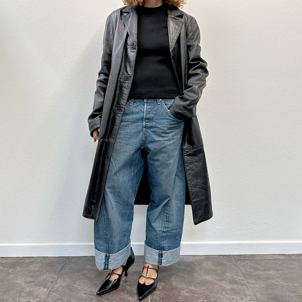 Trench in pelle nera 90s