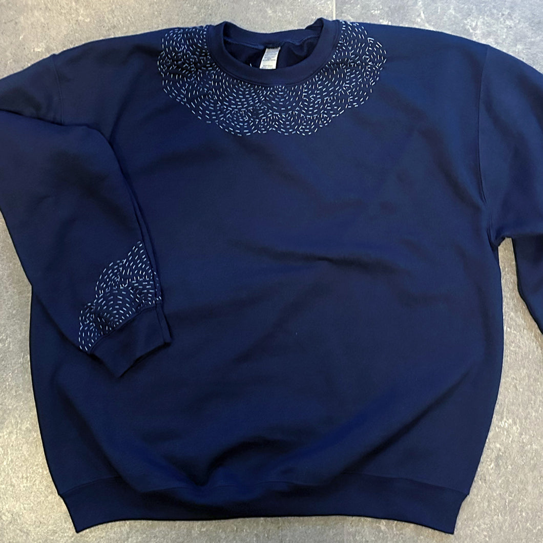 Felpa Sashiko “Onda” – Pezzo unico, realizzata a mano