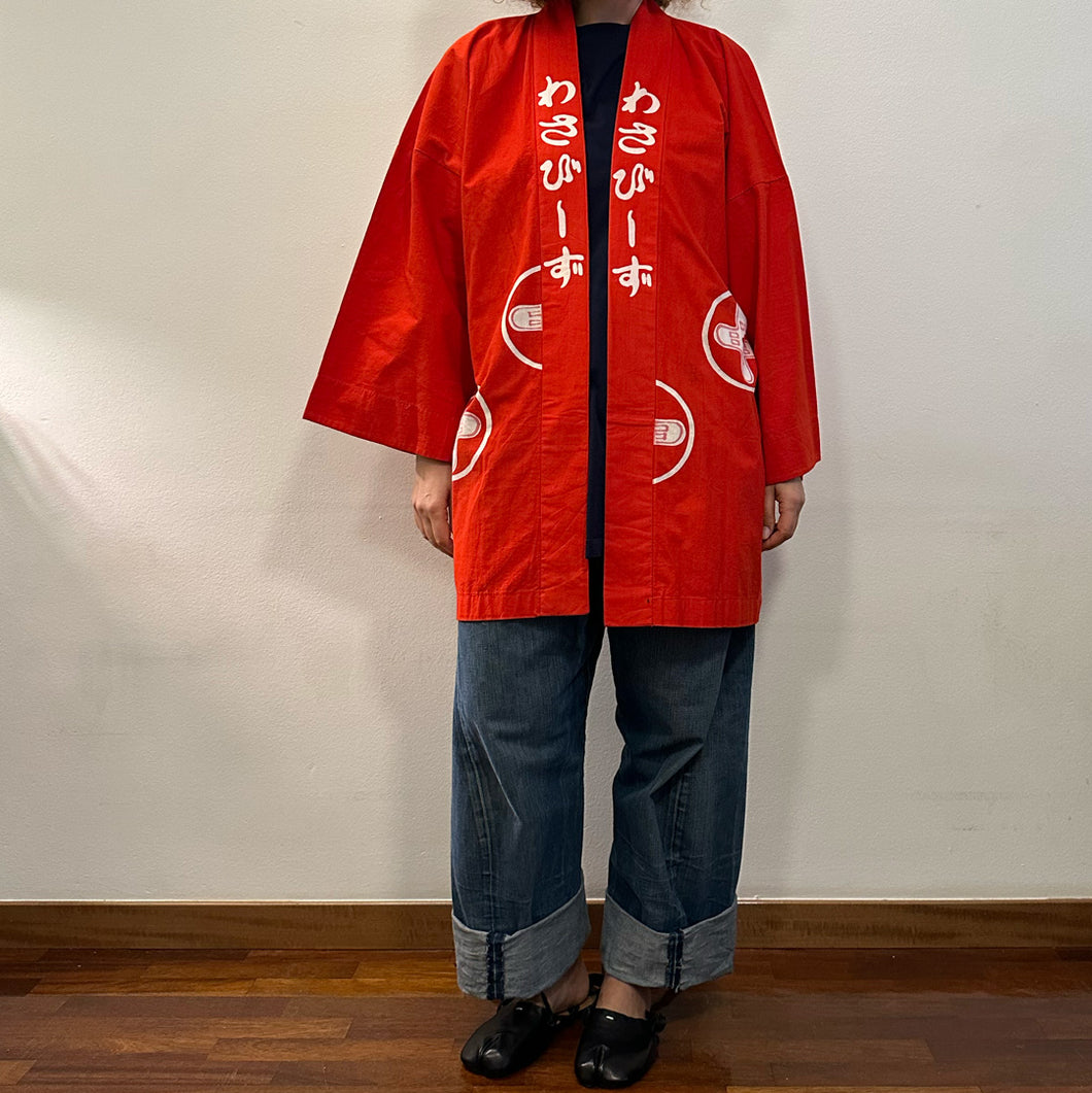 Haori Rosso con scritto  Wasabi  in cotone