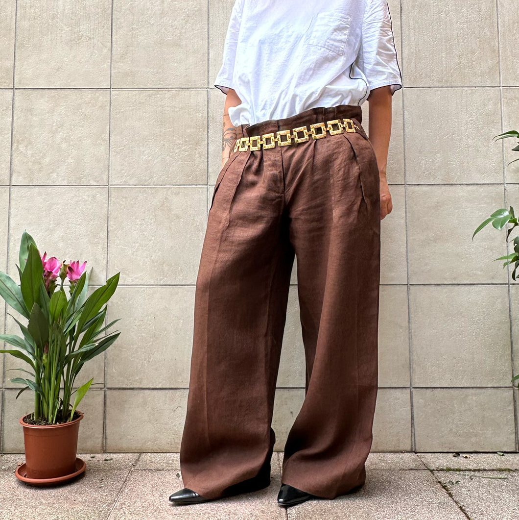 Pantalone Max&co in lino marroni  vintage Y2K