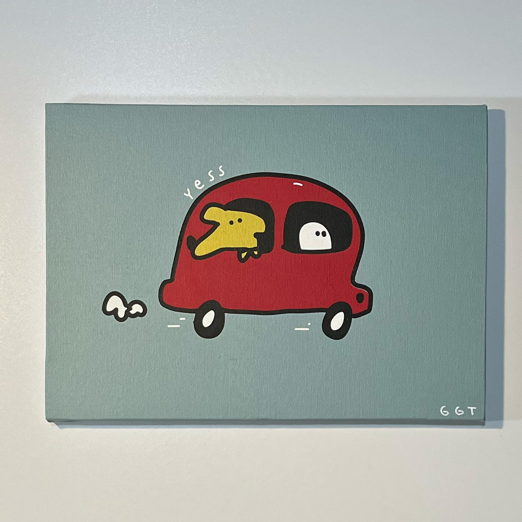 Doggy Car on canvas