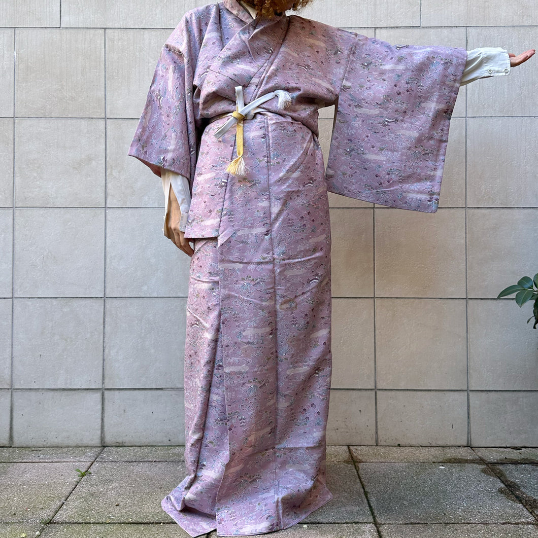 kimono seta rosa lavanda  70s