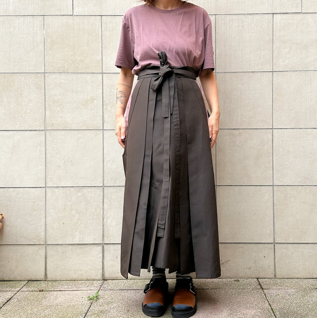 Hakama a gonna tradizionale ,gessata marrone , anni 60s