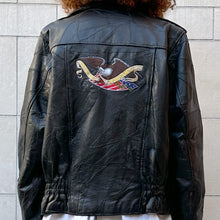 Load image into Gallery viewer, Chiodo biker nero patchwork pelle  90s
