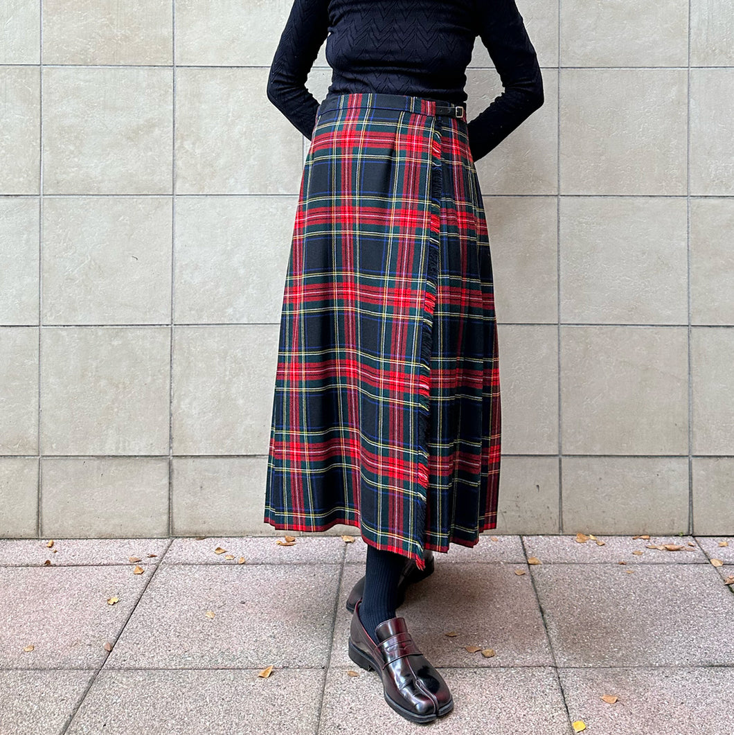 Kilt lungo in check rosso nero 80s